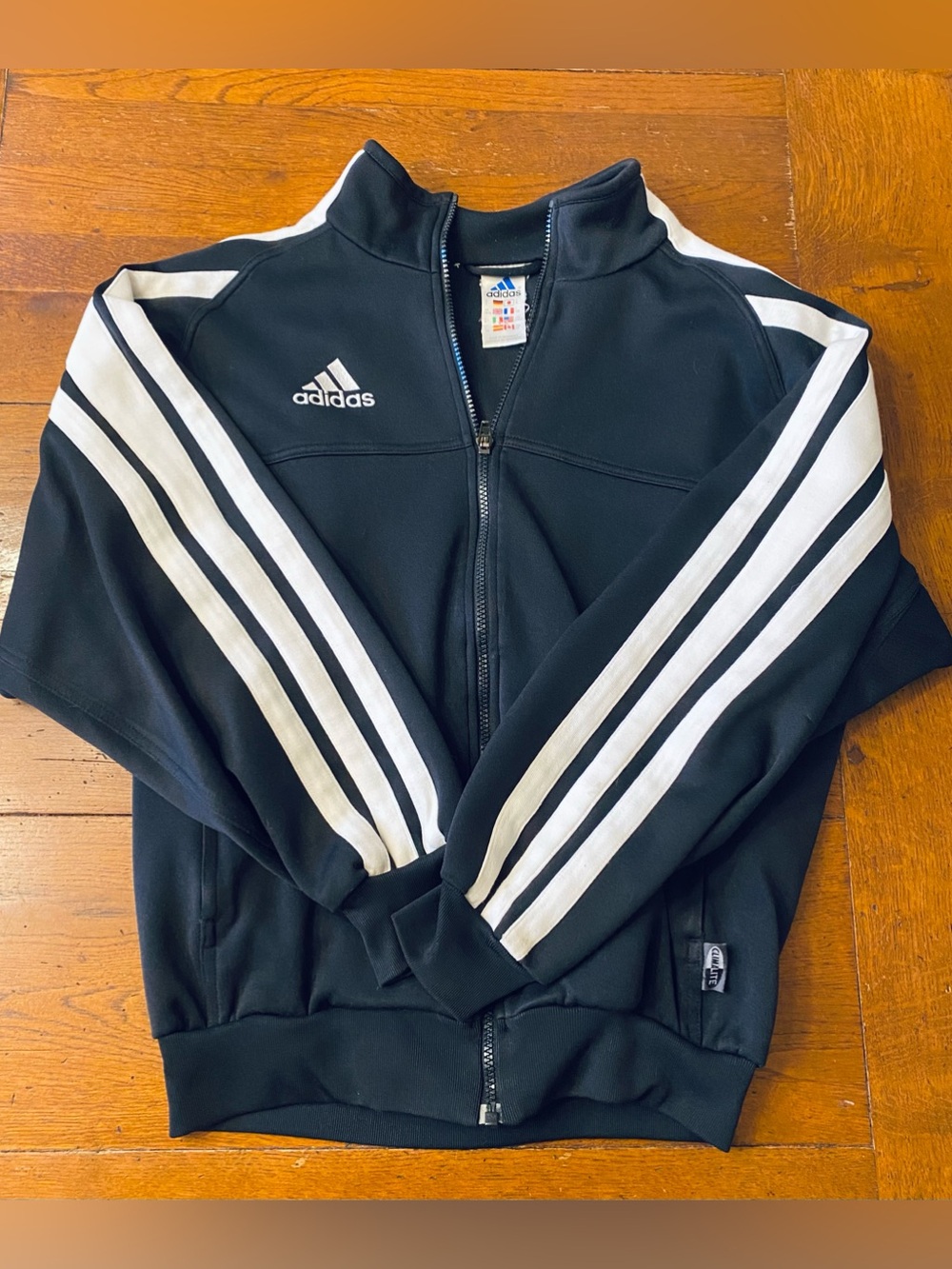 Vtg 2009 Adidas ClimaLite Full-Zip Team Track Jacket Black White Stripes Men’s S